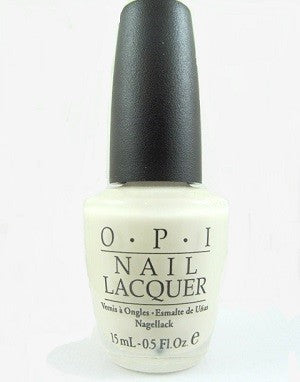 A bottle of OPI Nail Polish in a cream color, with a black label, part of the Greek Isles Collection.