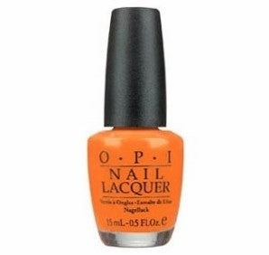 A bottle of OPI Nail Polish in anorange color with a black label, 15 ml size.