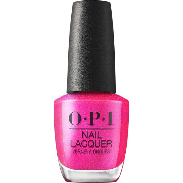 OPI nail polish bottle with pink color on a white background