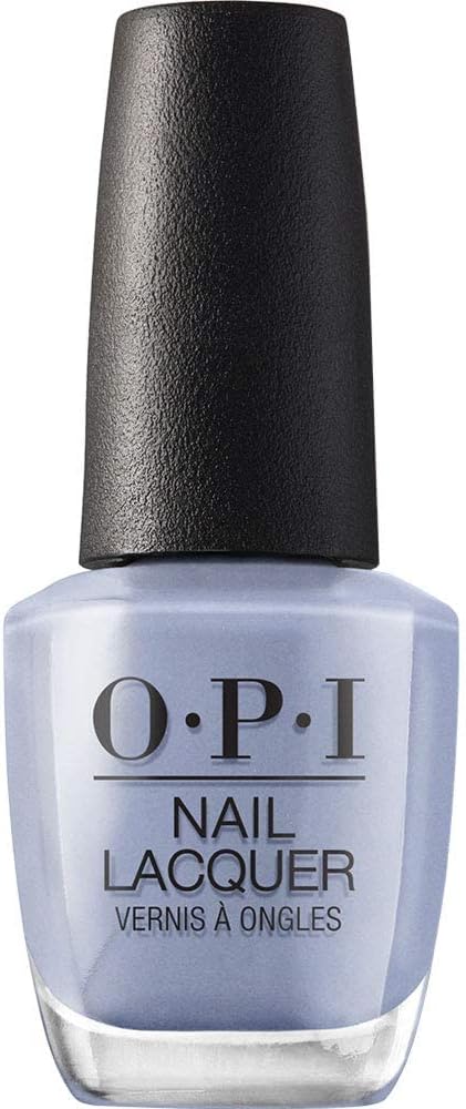 OPI blue nail lacquer bottle with black cap.