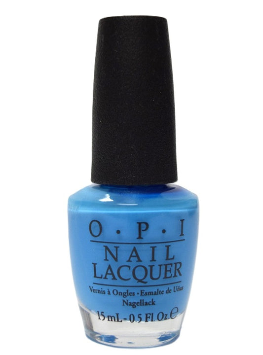 OPI Blue nail polish bottle with black cap on a white background