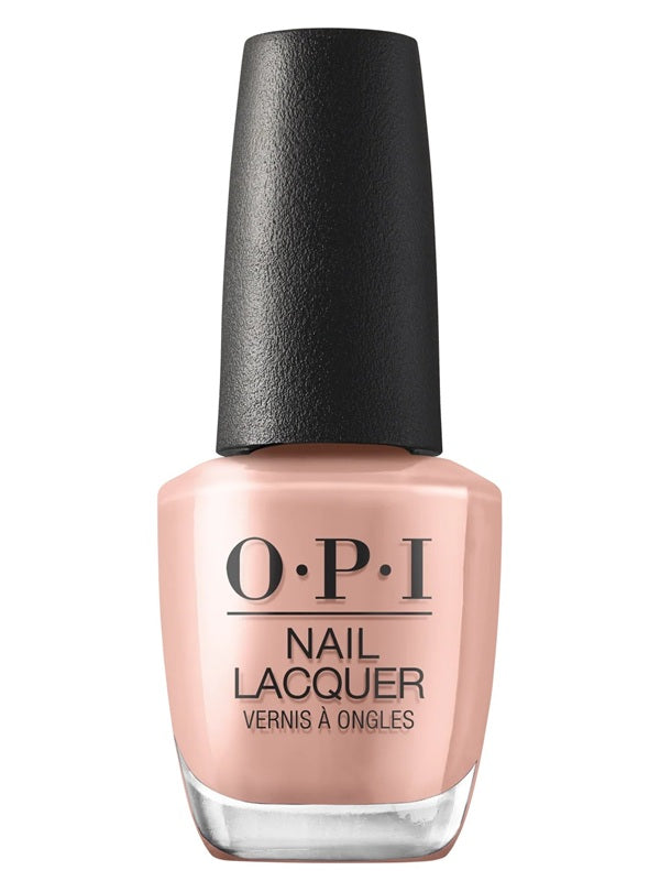 OPI Nail Lacquer bottle in a soft peachy pink shade with a black cap, shown on a plain white background.