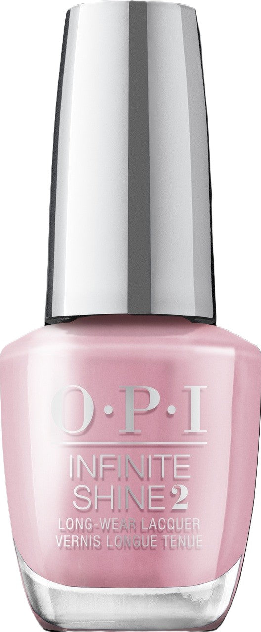 OPI Infinite Shine nail polish bottle with pink color and silver cap.