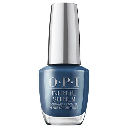 OPI Infinite Shine nail polish bottle with blue color on a white background
