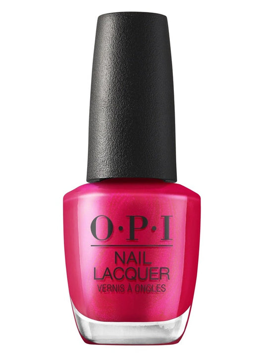 OPI bright fuchsia pink nail polish bottle with black cap.