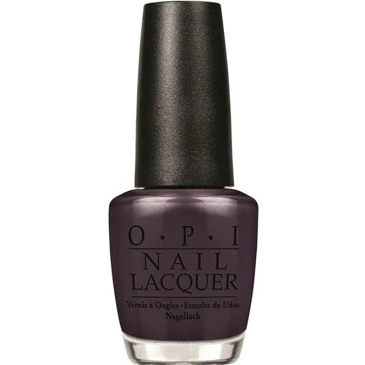 OPI dark purple nail polish bottle with black cap.