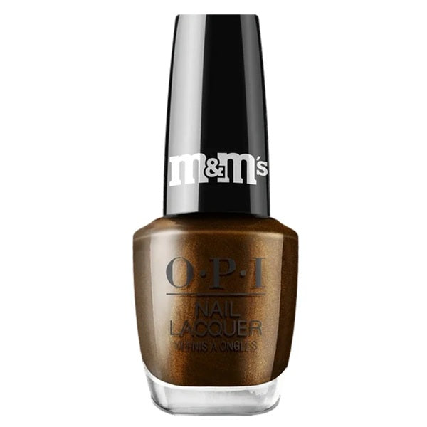 OPI brown shimmer nail polish bottle with black cap.