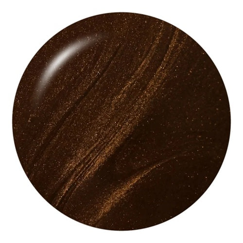 Round brown shimmer nail polish swatch.