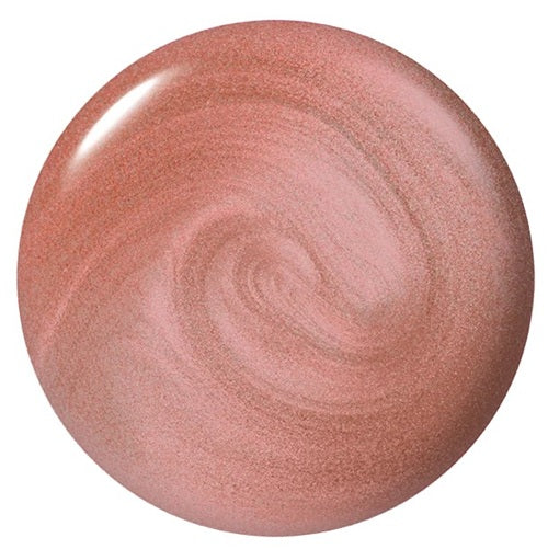 A circular nail polish swatch of shimmering dusty rose pink color, showing a swirled texture on a plain white background.