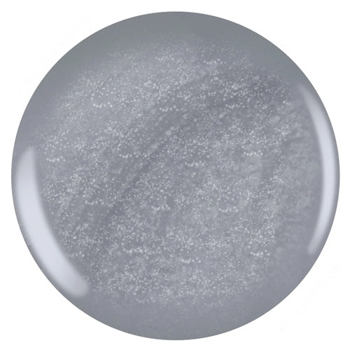 Round silver shimmer nail polish swatch on a white background