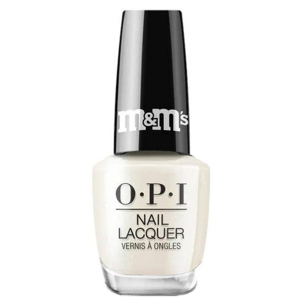 OPI white nail polish bottle with black cap.