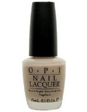 A bottle of OPI Nail Polish in an off-white color with a black cap and label.
