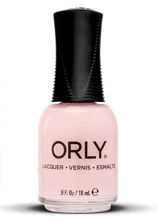 Orly pastel pink nail polish bottle with black cap on a white background