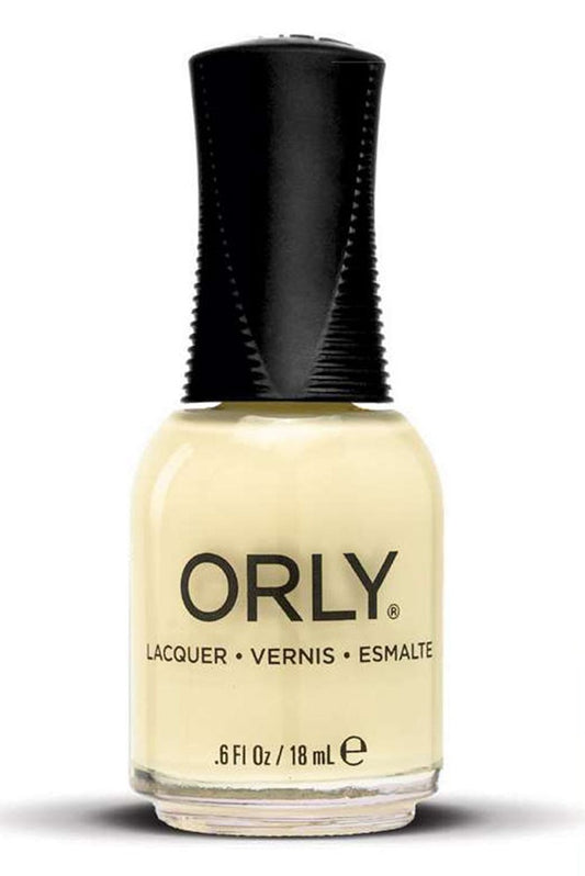 Orly pastel yellow nail polish bottle on a white background