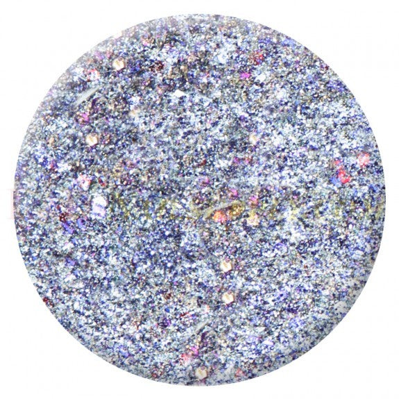 Round multi-colored glitter nail polish swatch.