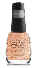 Sation multi-glitter nail polish bottle with black cap.