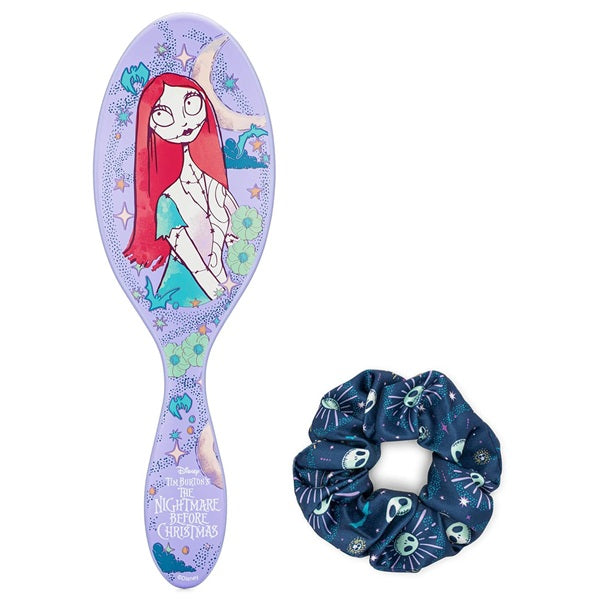 Hairbrush and scrunchie set with 'The Nightmare Before Christmas' design on a white background