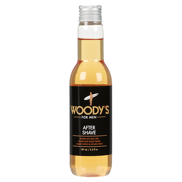 Woody's after shave bottle on a white background