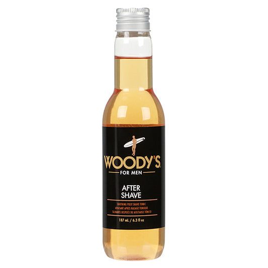 Woody's after shave bottle on a white background