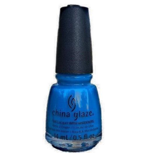Blue nail polish bottle with black cap on a white background