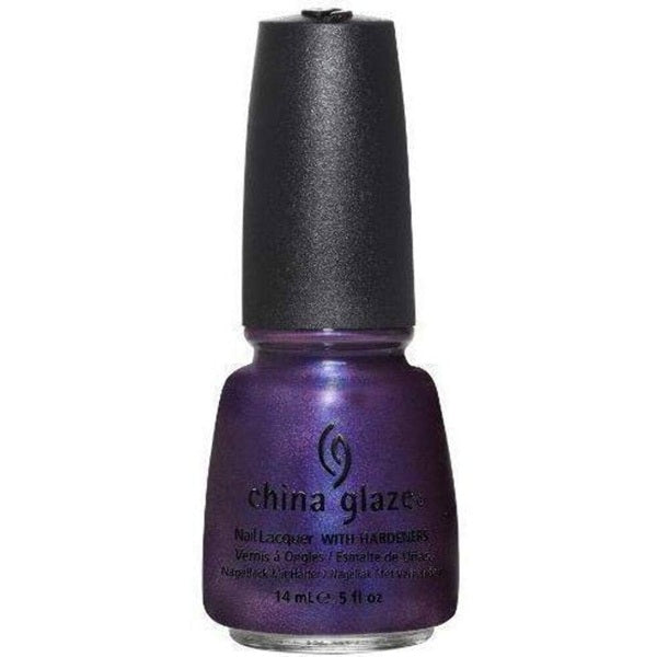 Purple nail polish bottle with black cap on a white background