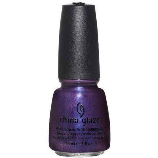 Purple nail polish bottle with black cap on a white background