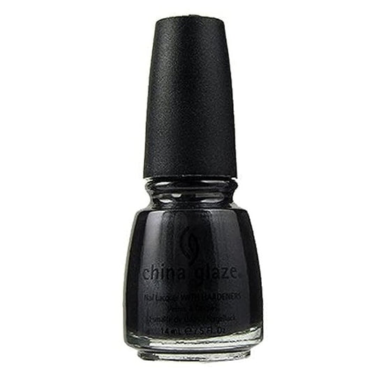Dark charcoal gray shimmer nail polish bottle with 'China Glaze' branding on a white background