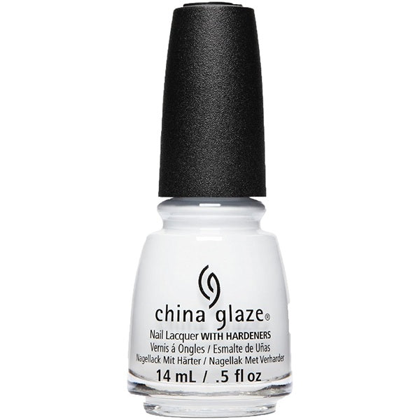 China Glaze white nail polish with black cap on white background.