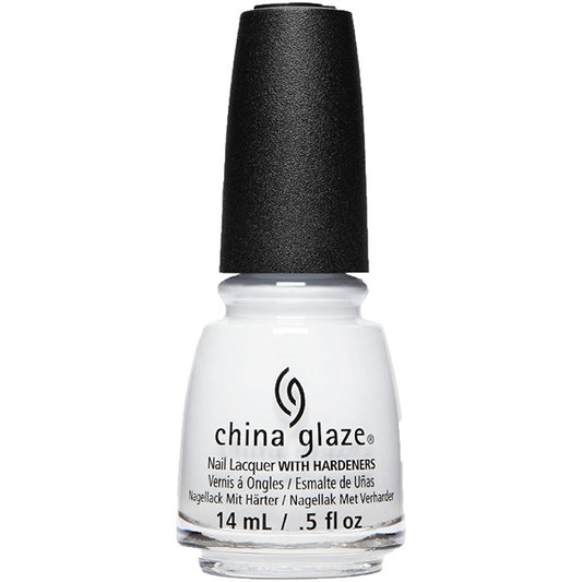 China Glaze white nail polish with black cap on white background.