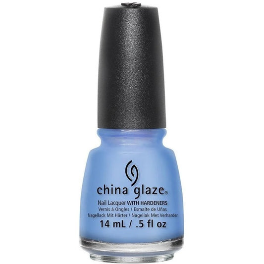 China Glaze blue nail polish bottle with black cap on a white background
