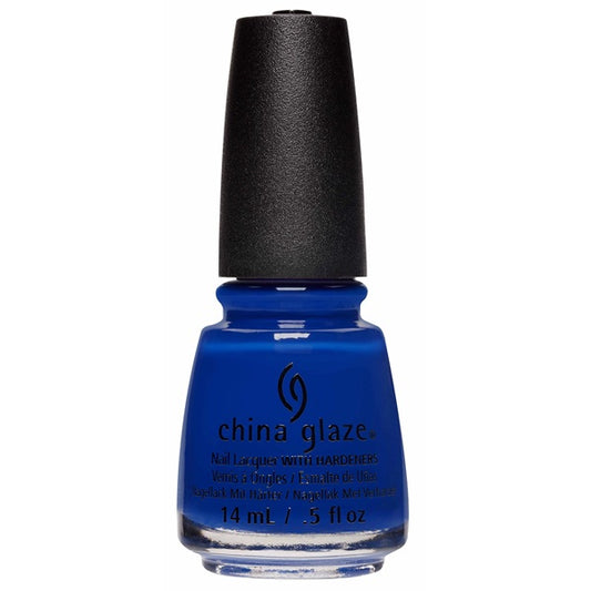 China Glaze blue nail polish bottle with black cap on a white background