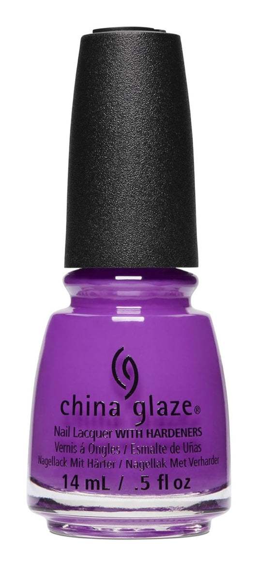 China Glaze purple nail polish bottle with black cap on a white background