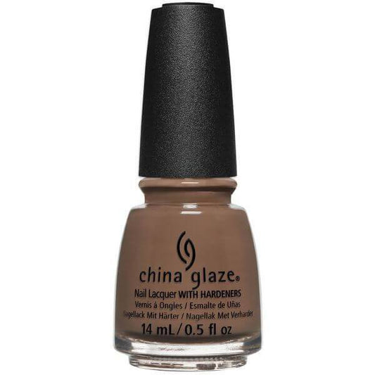 China Glaze brown nail polish bottle with black cap.