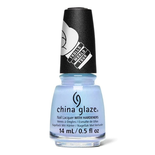 China Glaze light blue shimmer nail polish bottle with black cap on a white background