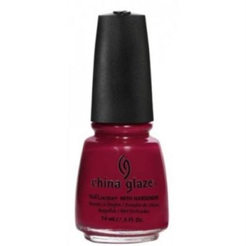 China Glaze deep red nail polish bottle with black cap.