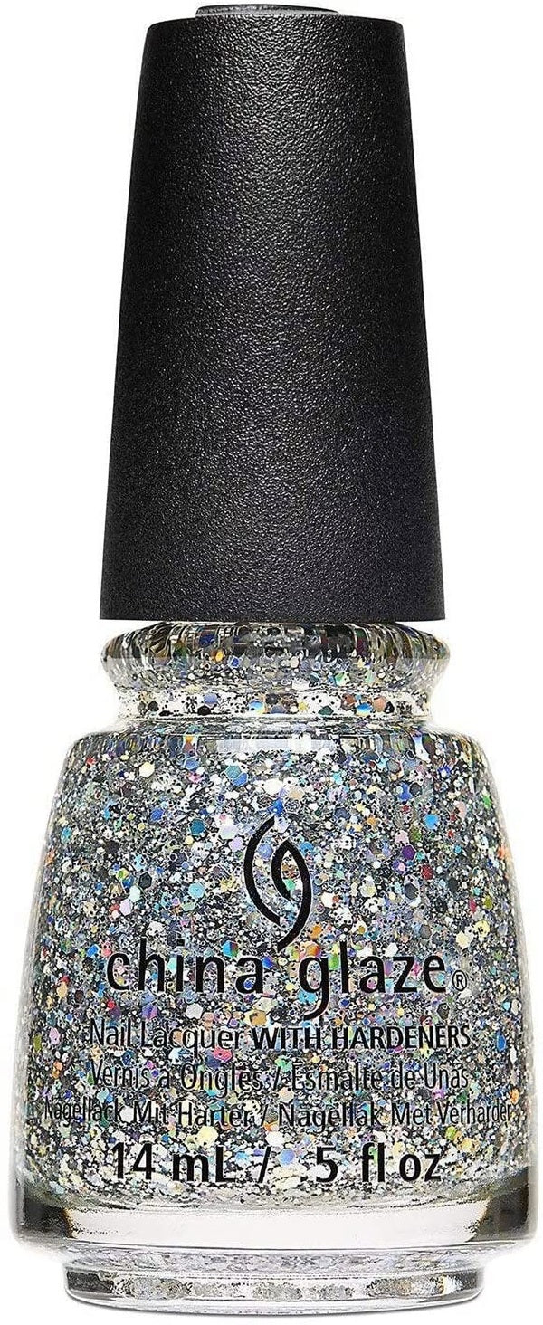 China Glaze nail polish bottle with glittery finish and black cap