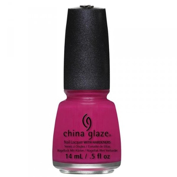 China Glaze deep pink nail polish bottle with black cap on a white background