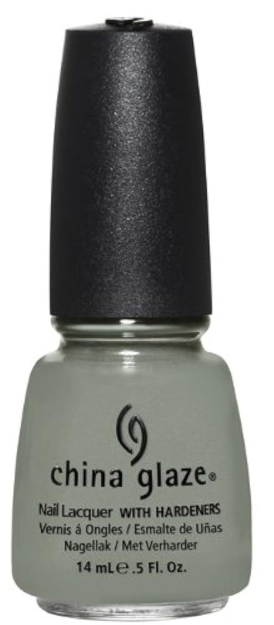 China Glaze gray nail polish bottle with black cap on a white background