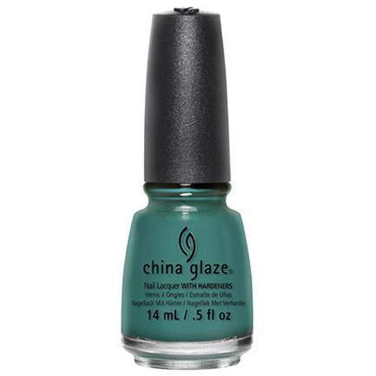China Glaze green nail polish bottle with black cap on a white background