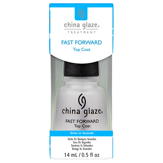 China Glaze Fast Forward top coat nail polish bottle with packaging on a white background