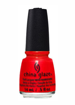 China Glaze red nail polish bottle with black cap on a white background