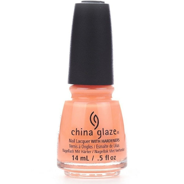 China Glaze bright, neon peach nail polish bottle on a white background