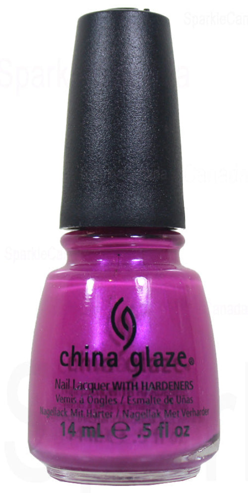 China Glaze raspberry pink nail polish bottle with black cap.