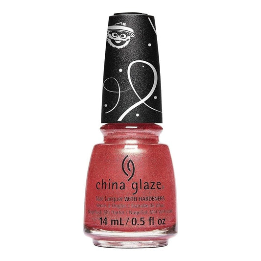 China Glaze pink shimmer nail polish bottle with black cap on a white background
