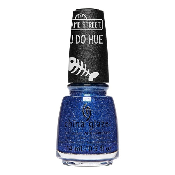 China Glaze blue micro-glitter and a black cap. 