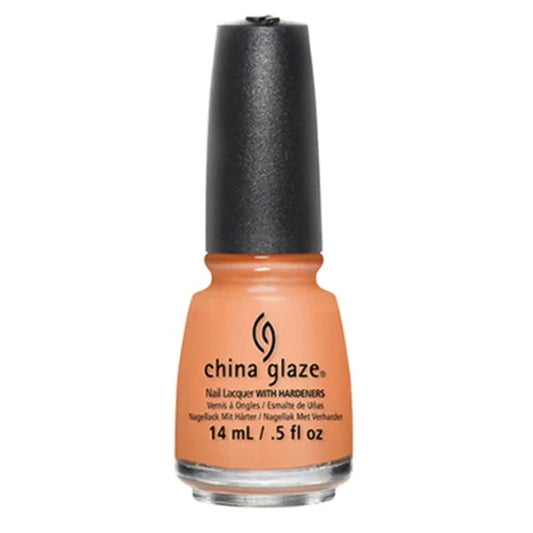 China Glaze orange/peach nail polish bottle with a black cap on a white background
