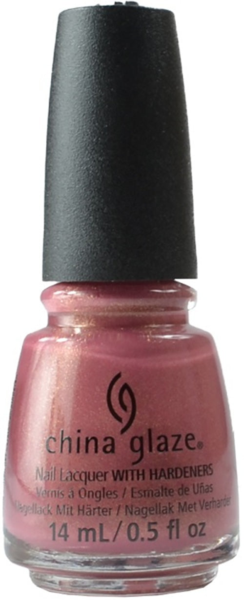 China Glaze pink/peach nail polish bottle with black cap on a white background
