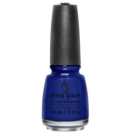 China Glaze blue nail polish bottle with black cap on a white background
