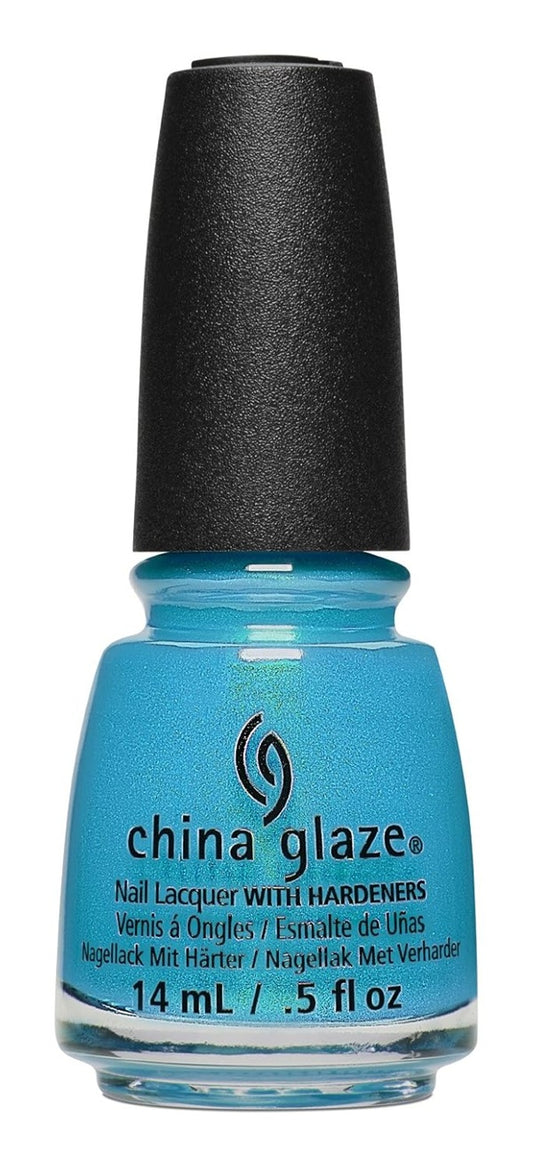 China Galze blue nail polish bottle with black cap on a white background