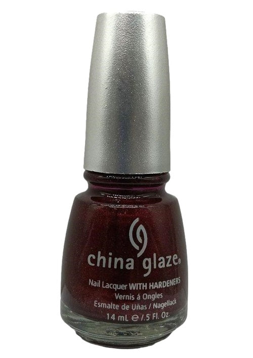 China Glaze deep burgundy red nail polish bottle with silver cap on a white background